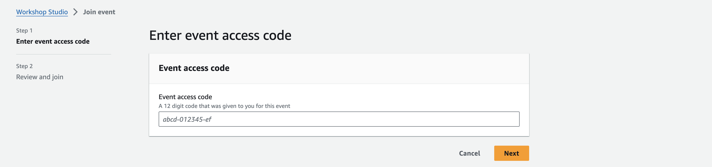 Event access code