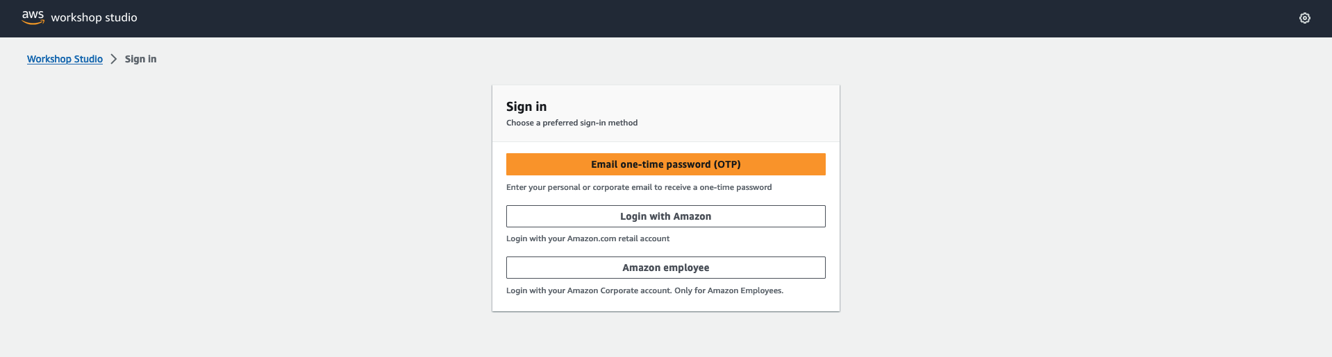 Workshop Studio login otp
